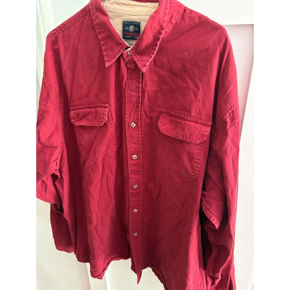 Wrangler Authentic Shirts Mens 3XL Red Cotton Twill LongSleeve Button Down Shirt